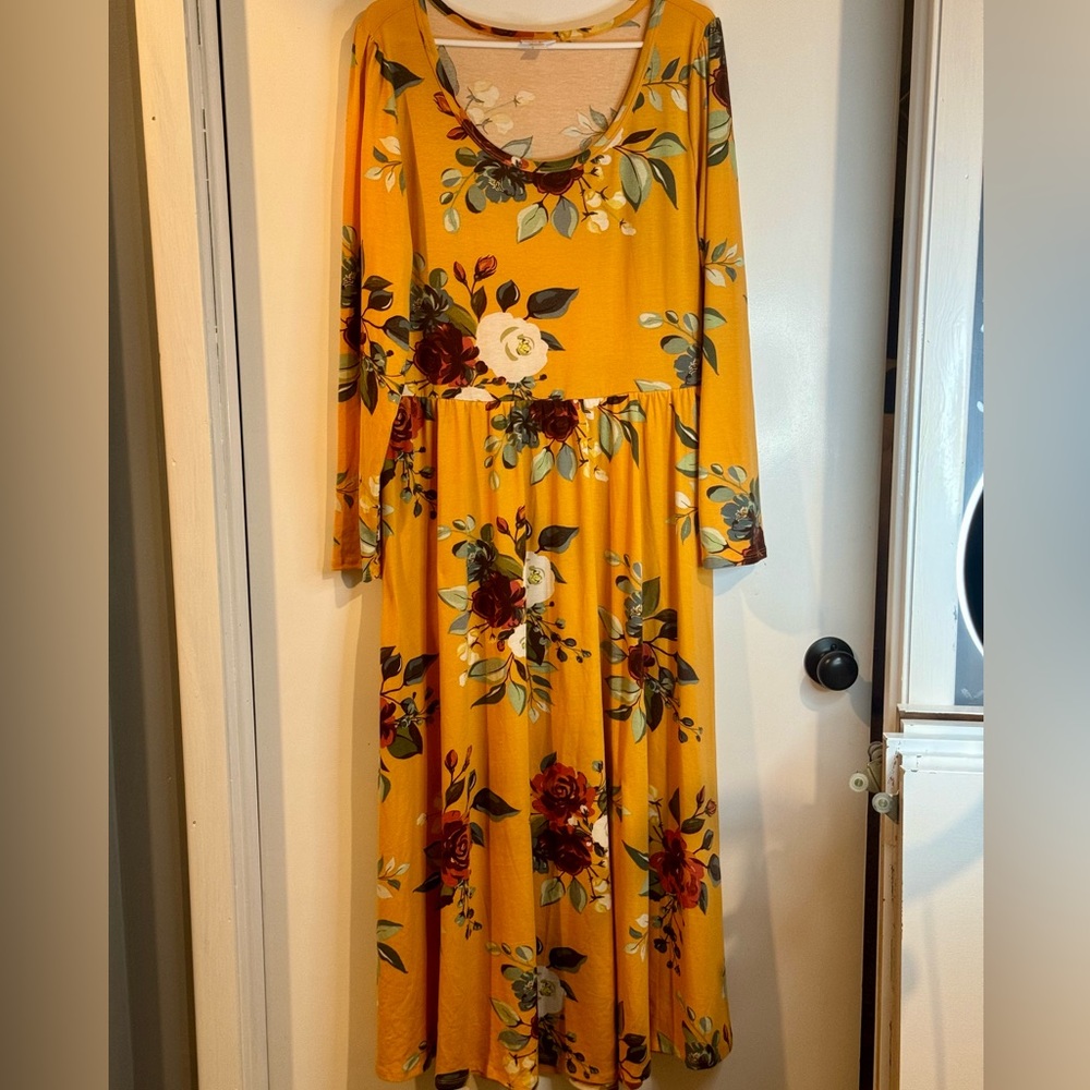 LuLaRoe Mustard Yellow Floral Ryanne Maxi Dress